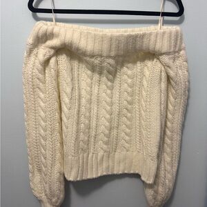 Forever 21 White Off-the-Shoulder Cable Knit Sweater